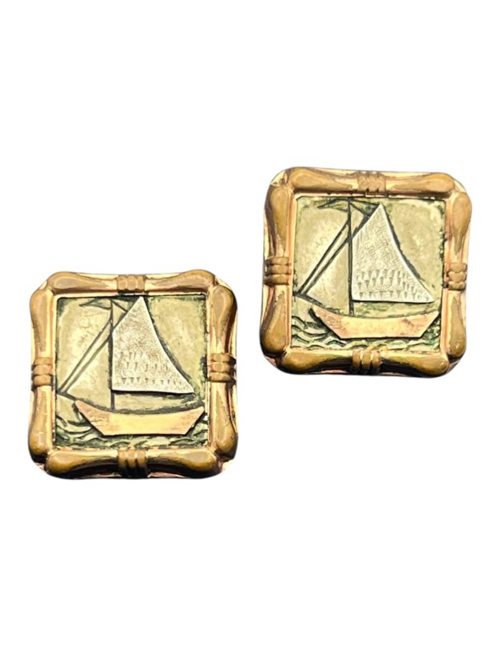 Antique sailboat nautical gold tone cufflinks vintage boat ocean